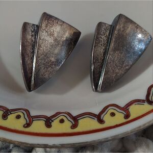 Sterling Silver 925 Vintage Clip On Earrings Large 3D Puff